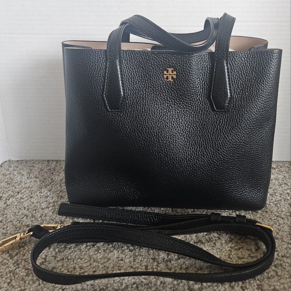 Tory Burch Black Structured Tote with Gold Accents